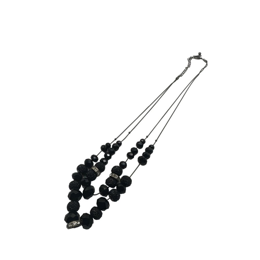 Black Faceted Bead and Rhinestone Rondelle Fashion Necklace 20 inch